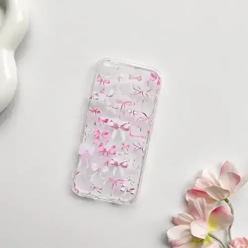 NITITOP Compatible with iPhone 16e Case Cute Clear Bowknot Design for Women Girls Pink Bow Ribbon Soft Fit Slim Stylish Protective Phone Cover - Pink - 2