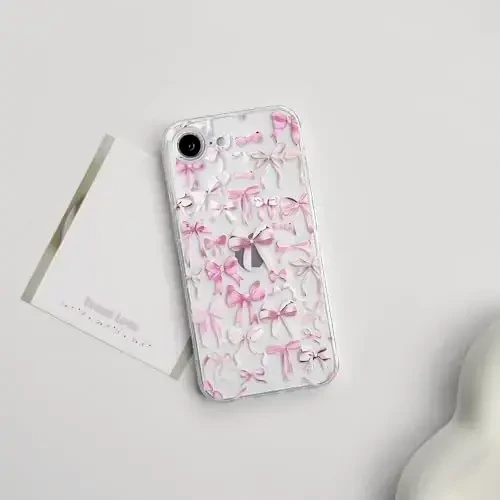 NITITOP Compatible with iPhone 16e Case Cute Clear Bowknot Design for Women Girls Pink Bow Ribbon Soft Fit Slim Stylish Protective Phone Cover - Pink - 3