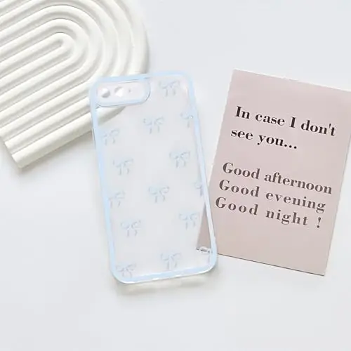 NITITOP Compatible with iPhone 7 Plus / 8 Plus Case Cute Clear Durable Ribbon Bowknot Pattern for Girls Women Soft TPU Transparent Full Camera Lens Shockproof Protective Phone Cover - Blue - 3