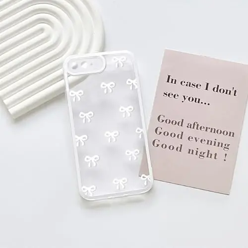 NITITOP Compatible with iPhone 7 Plus / 8 Plus Case Cute Clear Durable Ribbon Bowknot Pattern for Girls Women Soft TPU Transparent Full Camera Lens Shockproof Protective Phone Cover - White - 3