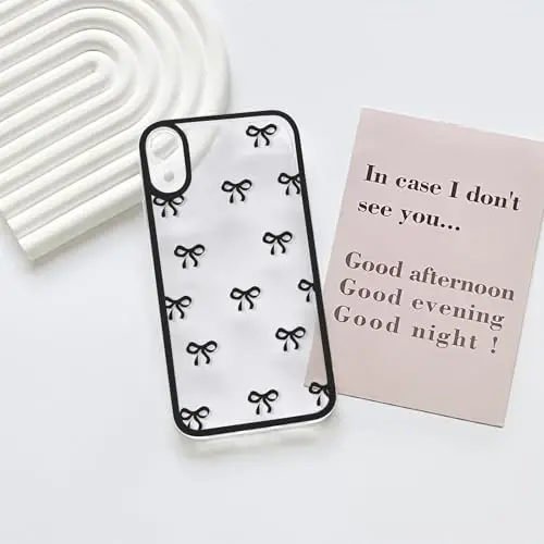 NITITOP Compatible with iPhone XR Case Cute Clear Durable Ribbon Bowknot Pattern for Girls Women Soft TPU Transparent Full Camera Lens Shockproof Protective Phone Cover - Black - 3
