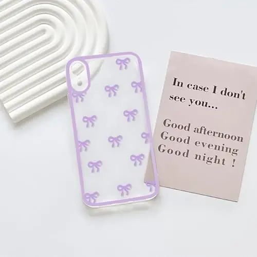 NITITOP Compatible with iPhone XR Case Cute Clear Durable Ribbon Bowknot Pattern for Girls Women Soft TPU Transparent Full Camera Lens Shockproof Protective Phone Cover - Purple - 3