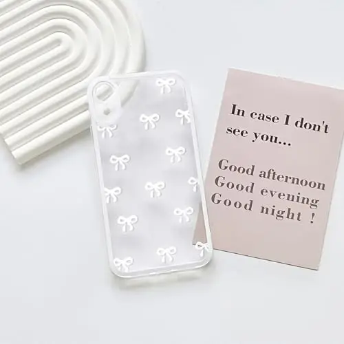 NITITOP Compatible with iPhone XR Case Cute Clear Durable Ribbon Bowknot Pattern for Girls Women Soft TPU Transparent Full Camera Lens Shockproof Protective Phone Cover - White - 3