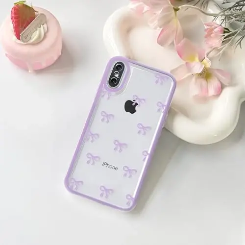 NITITOP Compatible with iPhone Xs Max Case Cute Clear Durable Ribbon Bowknot Pattern for Girls Women Soft TPU Transparent Full Camera Lens Shockproof Protective Phone Cover - Purple - 2