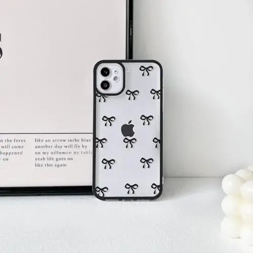 NITITOP Compatible with iPhone X/XS Case Cute Clear Durable Ribbon Bowknot Pattern for Girls Women Soft TPU Transparent Full Camera Lens Shockproof Protective Phone Cover - Black - 4