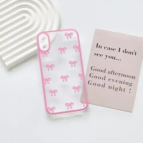 NITITOP Compatible with iPhone X/XS Case Cute Clear Durable Ribbon Bowknot Pattern for Girls Women Soft TPU Transparent Full Camera Lens Shockproof Protective Phone Cover - Rose Red - 3