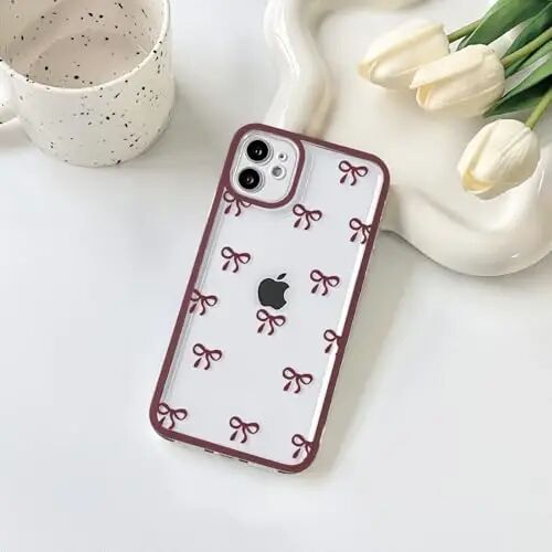 NITITOP for iPhone 11 Case Cute Ribbon Bow - Wine Red | Aesthetics, Clear, Durable bowknot, Full camera lens, For woman girl, Soft TPU, Shockproof, Waterproof - NITITOP (1)