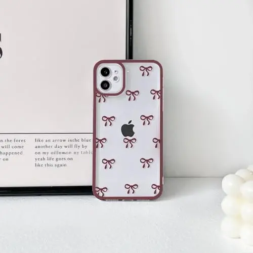 NITITOP for iPhone 11 Case Cute Ribbon Bow - Wine Red | Aesthetics, Clear, Durable bowknot, Full camera lens, For woman girl, Soft TPU, Shockproof, Waterproof - 4