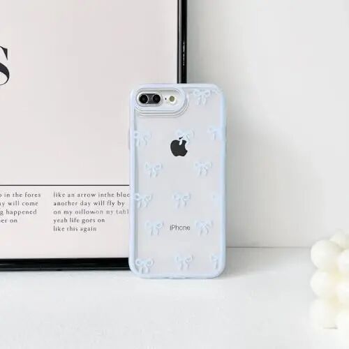 NITITOP for iPhone 7 Plus / 8 Plus Case Cute Ribbon Bow - Blue | Aesthetics, Clear, Durable bowknot, Full camera lens, For woman girl, Soft TPU, Shockproof, Waterproof - 6