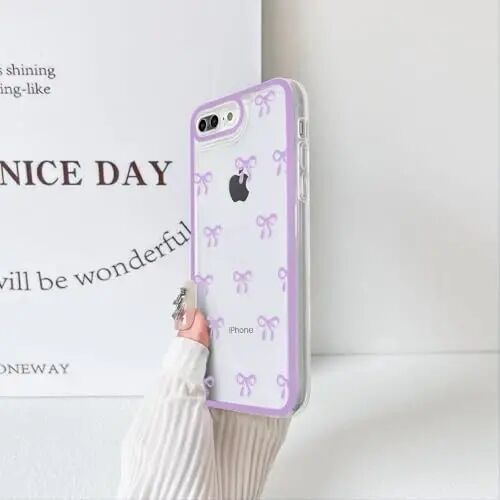 NITITOP for iPhone 7 Plus / 8 Plus Case Cute Ribbon Bow - Purple | Aesthetics, Clear, Durable bowknot, Full camera lens, For woman girl, Soft TPU, Shockproof, Waterproof - 4