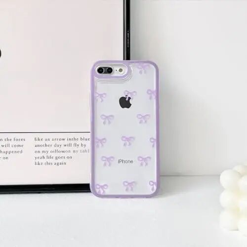 NITITOP for iPhone 7 Plus / 8 Plus Case Cute Ribbon Bow - Purple | Aesthetics, Clear, Durable bowknot, Full camera lens, For woman girl, Soft TPU, Shockproof, Waterproof - 6