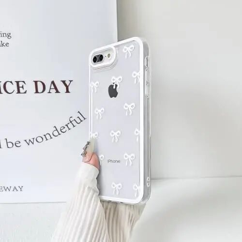 NITITOP for iPhone 7 Plus / 8 Plus Case Cute Ribbon Bow - White | Aesthetics, Clear, Durable bowknot, Full camera lens, For woman girl, Soft TPU, Shockproof, Waterproof - 5