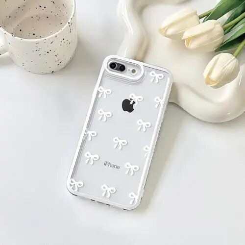 NITITOP for iPhone 7 Plus / 8 Plus Case Cute Ribbon Bow - White | Aesthetics, Clear, Durable bowknot, Full camera lens, For woman girl, Soft TPU, Shockproof, Waterproof - NITITOP (1)