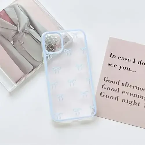 NITITOP Compatible with iPhone 11 Case Cute Clear Durable Ribbon Bowknot Pattern for Girls Women Soft TPU Transparent Full Camera Lens Shockproof Protective Phone Cover - Blue - 3