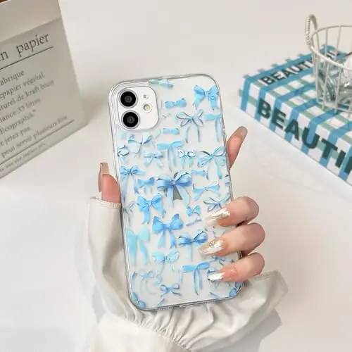 NITITOP Compatible with iPhone 11 Case Cute Clear Bowknot Design for Women Girls Blue Bow Ribbon Soft Fit Slim Stylish Protective Phone Cover - Blue - 3