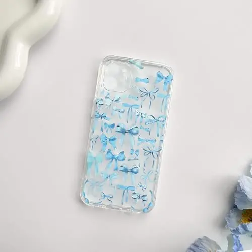 NITITOP Compatible with iPhone 11 Case Cute Clear Bowknot Design for Women Girls Blue Bow Ribbon Soft Fit Slim Stylish Protective Phone Cover - Blue - 4