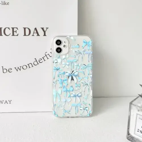 NITITOP Compatible with iPhone 11 Case Cute Clear Bowknot Design for Women Girls Blue Bow Ribbon Soft Fit Slim Stylish Protective Phone Cover - Blue - 6