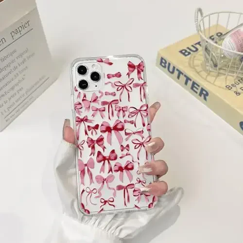 NITITOP iPhone 11 Pro bilan mos keladigan g‘ilof, ayollar qizlar uchun yoqimli shaffof bantli dizayn, qizil bantli lenta, yumshoq, ingichka, zamonaviy himoya telefon qopqog‘i - Qizil - 3