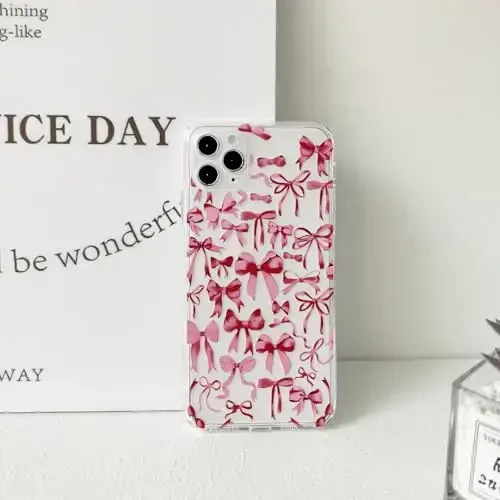 NITITOP iPhone 11 Pro bilan mos keladigan g‘ilof, ayollar qizlar uchun yoqimli shaffof bantli dizayn, qizil bantli lenta, yumshoq, ingichka, zamonaviy himoya telefon qopqog‘i - Qizil - 5