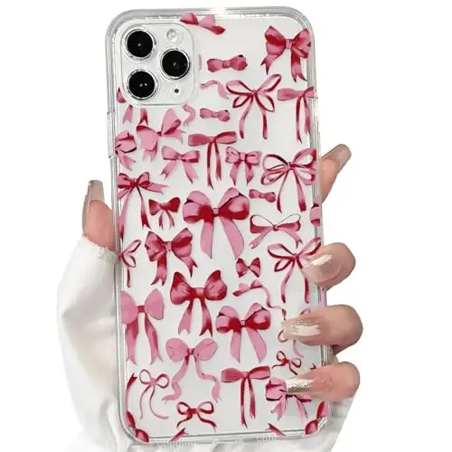 NITITOP iPhone 11 Pro bilan mos keladigan g‘ilof, ayollar qizlar uchun yoqimli shaffof bantli dizayn, qizil bantli lenta, yumshoq, ingichka, zamonaviy himoya telefon qopqog‘i - Qizil - 1