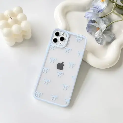 NITITOP Compatible with iPhone 11 Pro Case Cute Clear Durable Ribbon Bowknot Pattern for Girls Women Soft TPU Transparent Full Camera Lens Shockproof Protective Phone Cover - Blue - 2