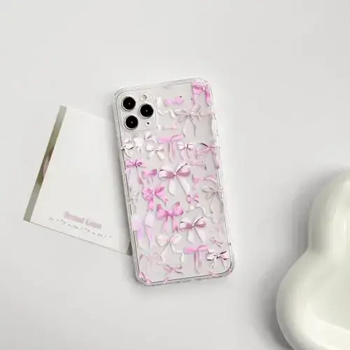 NITITOP iPhone 11 Pro Max bilan mos keladigan g'ilof, ayollar qizlar uchun yoqimli tiniq bant dizayni, pushti kamon lentalik yumshoq ingichka zamonaviy himoya telefon qopqog'i - Pushti - 2