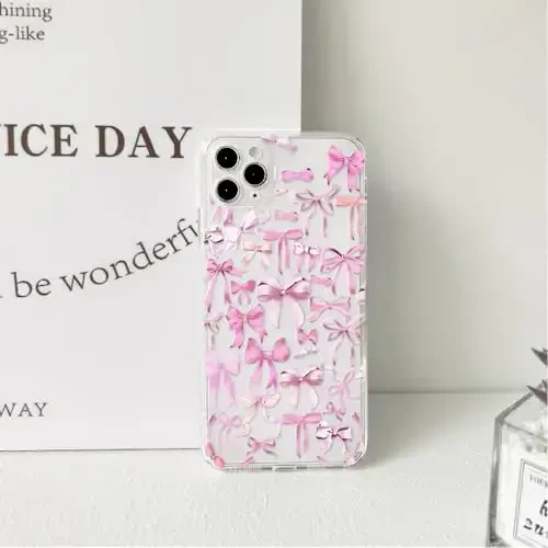 NITITOP iPhone 11 Pro Max bilan mos keladigan g'ilof, ayollar qizlar uchun yoqimli tiniq bant dizayni, pushti kamon lentalik yumshoq ingichka zamonaviy himoya telefon qopqog'i - Pushti - 6