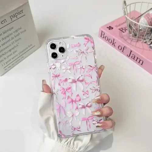 NITITOP iPhone 11 Pro Max bilan mos keladigan g'ilof, ayollar qizlar uchun yoqimli tiniq bant dizayni, pushti kamon lentalik yumshoq ingichka zamonaviy himoya telefon qopqog'i - Pushti - 3