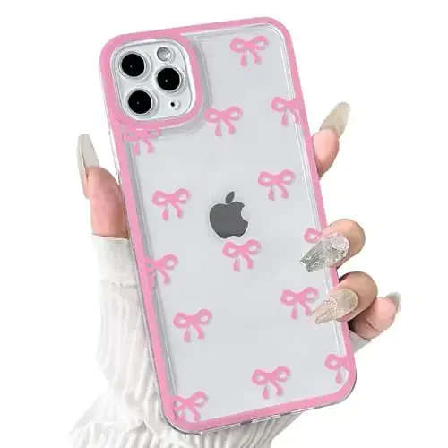 NITITOP iPhone 11 Pro Max bilan mos keladigan G'ilof Chiroyli Shaffof Bardoshli lenta Kamoncha naqshli Qizlar Ayollar uchun Yumshoq TPU Shaffof To'liq Kamera Lenza zarbaga chidamli himoya telefon qopqog'i - Pushti Qizil 