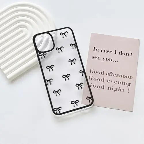 NITITOP iPhone 11 Pro Max ile Uyumlu Kılıf, Kızlar ve Kadınlar İçin Sevimli Şeffaf Dayanıklı Kurdele Fiyonk Desenli, Yumuşak TPU Şeffaf Tam Kamera Lens Korumalı Darbeye Dayanıklı Telefon Kılıfı - Siyah - 3