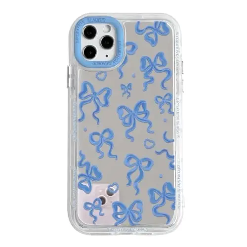 NITITOP Compatible with iPhone 11 Pro Max Case Cute Mirror Bow Love Heart Pattern for Women Girls Ribbon Design Shockproof Silver Protective Phone Cover - Indigo Blue Bow - NITITOP
