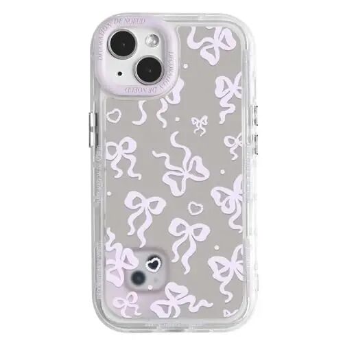 NITITOP Compatible with iPhone 11 Pro Max Case Cute Mirror Bow Love Heart Pattern for Women Girls Ribbon Design Shockproof Silver Protective Phone Cover - Pink Purple Bow - 1