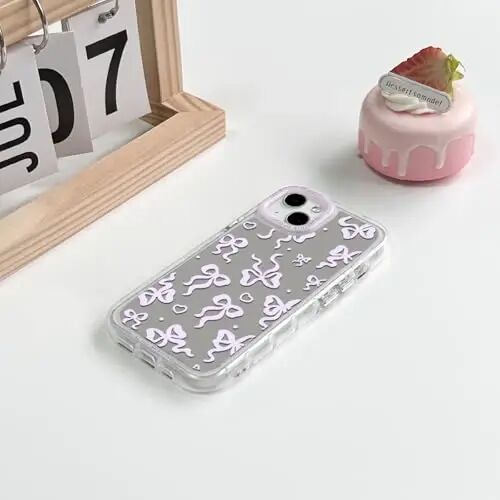 NITITOP Compatible with iPhone 11 Pro Max Case Cute Mirror Bow Love Heart Pattern for Women Girls Ribbon Design Shockproof Silver Protective Phone Cover - Pink Purple Bow - 4