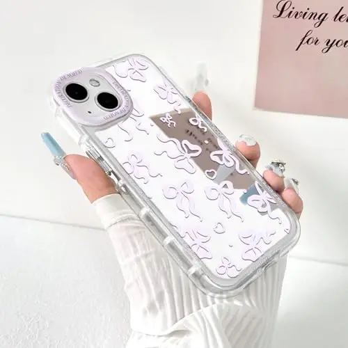 NITITOP Compatible for iPhone 11 Pro Max Case Cute Bow Knot - Pink Purple | Aesthetics, Cute, Mirror Ribbon bow, Love heart, Vintage, For women girls, Soft TPU Case, Shockproof Protective, Waterproof - NITITOP (1)