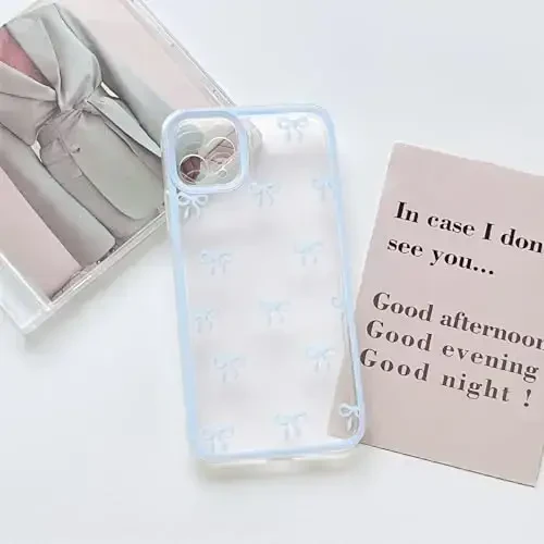 NITITOP Compatible with iPhone 11 Pro Max Case Cute Clear Durable Ribbon Bowknot Pattern for Girls Women Soft TPU Transparent Full Camera Lens Shockproof Protective Phone Cover - Blue - 3