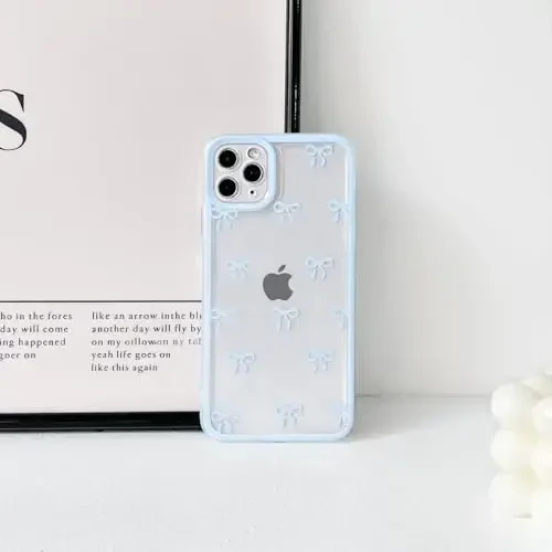 NITITOP Compatible with iPhone 11 Pro Max Case Cute Clear Durable Ribbon Bowknot Pattern for Girls Women Soft TPU Transparent Full Camera Lens Shockproof Protective Phone Cover - Blue - 4