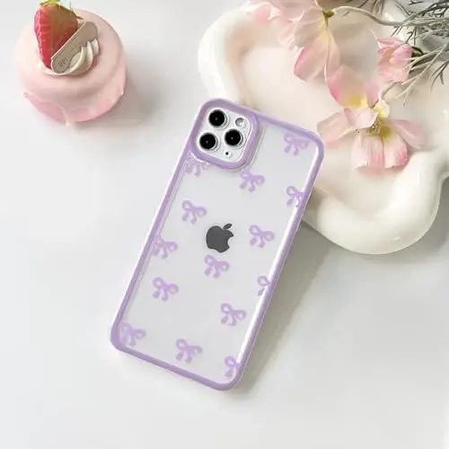 NITITOP Compatible with iPhone 11 Pro Max Case Cute Clear Durable Ribbon Bowknot Pattern for Girls Women Soft TPU Transparent Full Camera Lens Shockproof Protective Phone Cover - Purple - NITITOP (1)