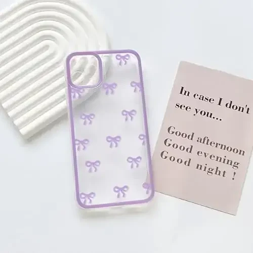 NITITOP Compatible with iPhone 11 Pro Max Case Cute Clear Durable Ribbon Bowknot Pattern for Girls Women Soft TPU Transparent Full Camera Lens Shockproof Protective Phone Cover - Purple - 3