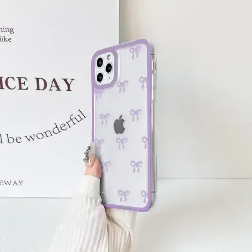 NITITOP Compatible with iPhone 11 Pro Max Case Cute Clear Durable Ribbon Bowknot Pattern for Girls Women Soft TPU Transparent Full Camera Lens Shockproof Protective Phone Cover - Purple - 5