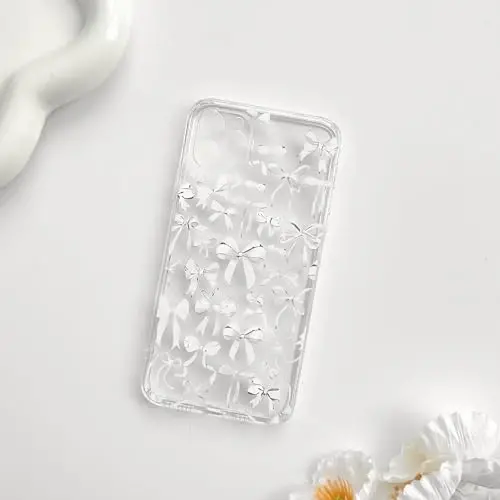 NITITOP Compatible with iPhone 11 Pro Max Case Cute Clear Bowknot Design for Women Girls White Bow Ribbon Soft Fit Slim Stylish Protective Phone Cover - White - 4