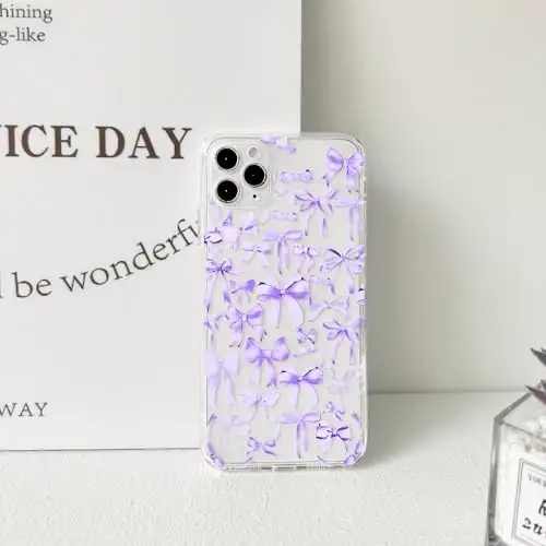 NITITOP Compatible with iPhone 11 Pro Max Case Cute Clear Bowknot Design for Women Girls Purple Bow Ribbon Soft Fit Slim Stylish Protective Phone Cover - Purple - 5