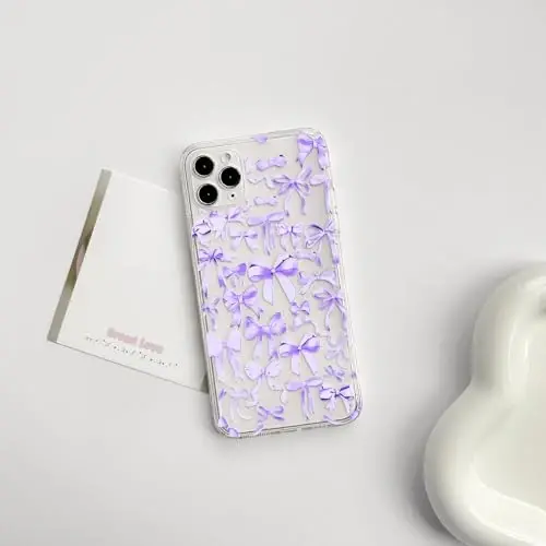 NITITOP Compatible with iPhone 11 Pro Max Case Cute Clear Bowknot Design for Women Girls Purple Bow Ribbon Soft Fit Slim Stylish Protective Phone Cover - Purple - 2
