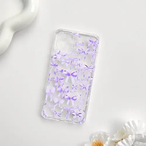NITITOP Compatible with iPhone 11 Pro Max Case Cute Clear Bowknot Design for Women Girls Purple Bow Ribbon Soft Fit Slim Stylish Protective Phone Cover - Purple - 4