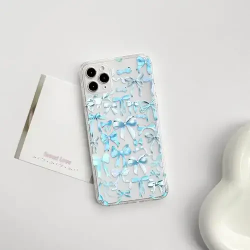 NITITOP iPhone 11 Pro Max uchun mos keladigan g'ilof Ayollar qizlar uchun yoqimli tiniq bant dizayni Moviy kamon lenta Yumshoq ingichka zamonaviy himoya telefon qopqog'i - Moviy - 2