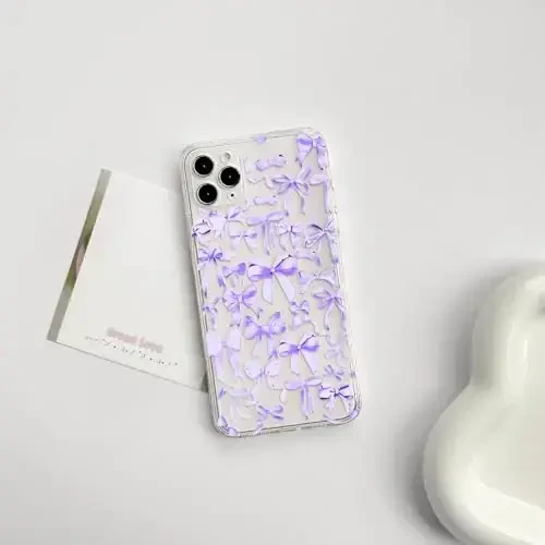 NITITOP iPhone 11 Pro Max uchun mos keladigan g'ilof, ayollar qizlar uchun yoqimli tiniq bantli dizayn, binafsha rangli lenta, yumshoq ingichka zamonaviy himoya telefon qopqog'i - binafsha - 2