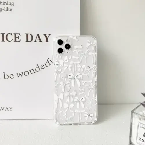 NITITOP iPhone 11 Pro Max uchun mos keladigan g‘ilof Ayollar uchun yoqimli tiniq bant dizayni Qizlar uchun oq kamon lentalari Yumshoq ingichka zamonaviy himoya telefon qopqog‘i - Oq - 6