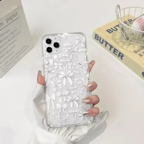 NITITOP iPhone 11 Pro uchun g'ilof bilan mos keladi, ayollar qizlar uchun yoqimli tiniq bantli dizayn, oq kamon lenta yumshoq ingichka zamonaviy himoya telefon qopqog'i - oq - 3