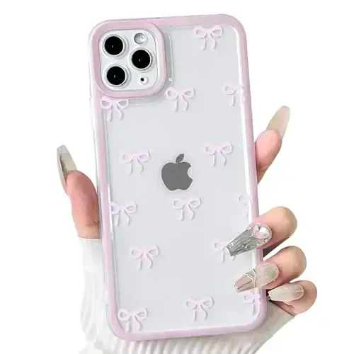 NITITOP iPhone 11 Pro uchun mos keladigan g'ilof Chiroyli tiniq bardoshli lenta bantli qizlar ayollar uchun yumshoq TPU shaffof to'liq kamera linzalari zarbga chidamli himoya telefon qopqog'i - pushti - NITITOP