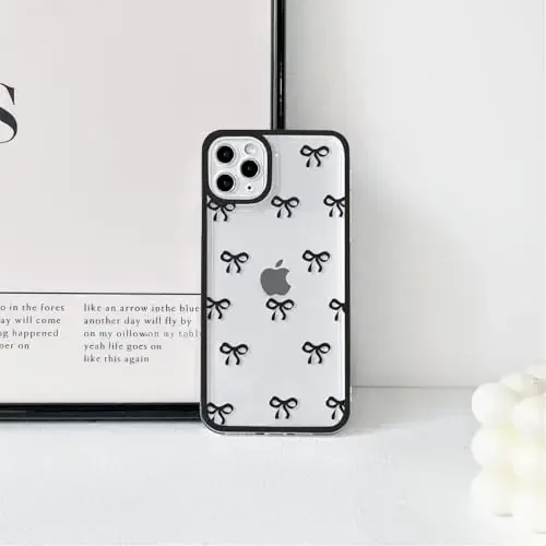 NITITOP iPhone 11 Pro uchun mos keladigan g‘ilof, yoqimli tiniq chidamli lenta kamonchasi naqshli qizlar ayollar uchun yumshoq TPU shaffof to‘liq kamera linzalari zarbga chidamli himoya telefon qopqog‘i - Qora - 9