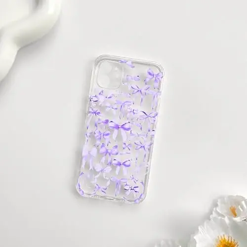 NITITOP iPhone 11 uchun g'ilof bilan mos keladi, ayollar qizlar uchun chiroyli tiniq bant dizayni, binafsha rangli kamon lenta, yumshoq, ingichka, zamonaviy himoya telefon qopqog'i - binafsha - 4